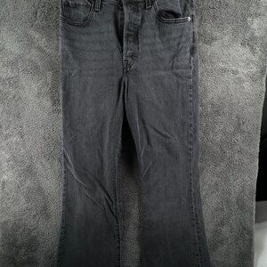 Levis PREMIUM RIBCAGE FLARE Button Fly BIG E Frayed Hem Jeans Size 28 Charcoal